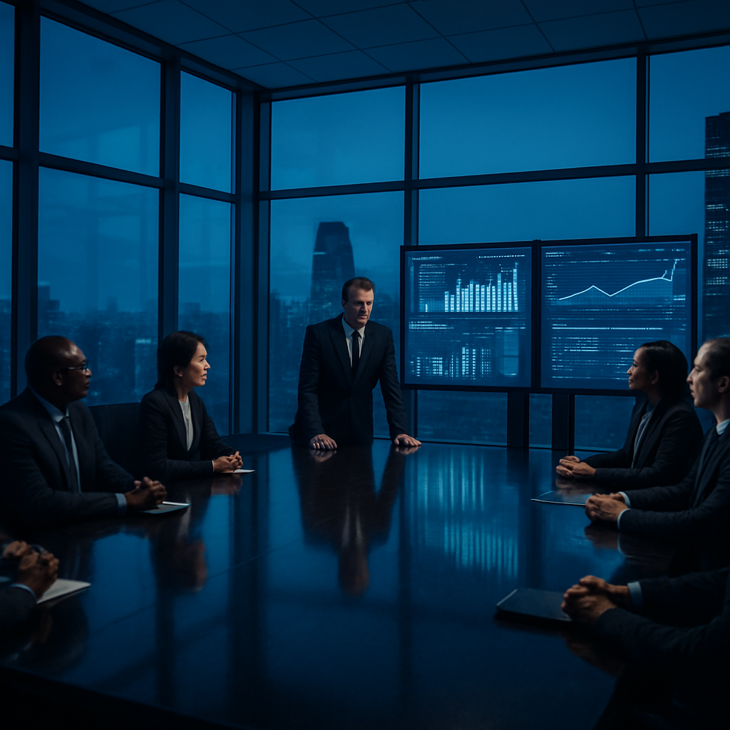 Executive boardroom at dusk
